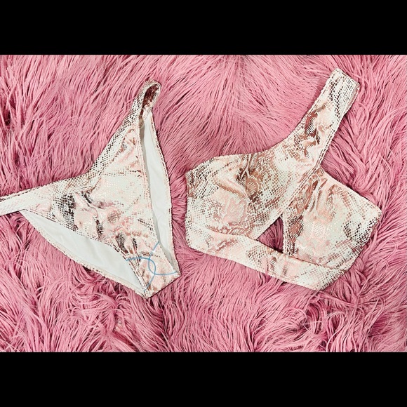 NEW ASOS Metallic Snake One-Shoulder Cutout Bikini - Picture 2 of 11